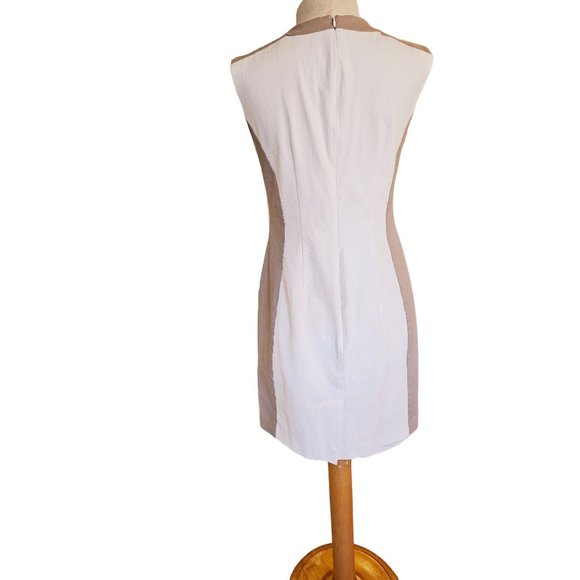 Saks Fifth Avenue sheath dress‎ size 4 cotton denim color block cream tan - Picture 3 of 14